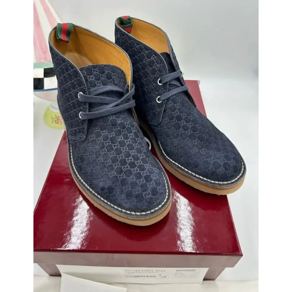 Men's Gucci MOREAU GG suede ankle boots size 8 fits 8.5 US made in Italy
